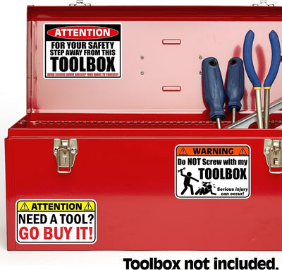 Toolbox Warning Funny Sticker Pack Set (8pcs) Vinyl Decal Racing Mechanic Worker